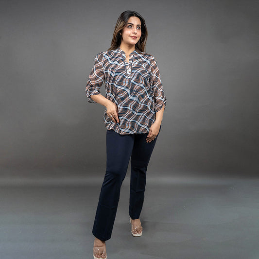 PRESENCE PLUS SIZE GEORGETTE PRINTED TOP WITH PRINT HIGHLIGHT