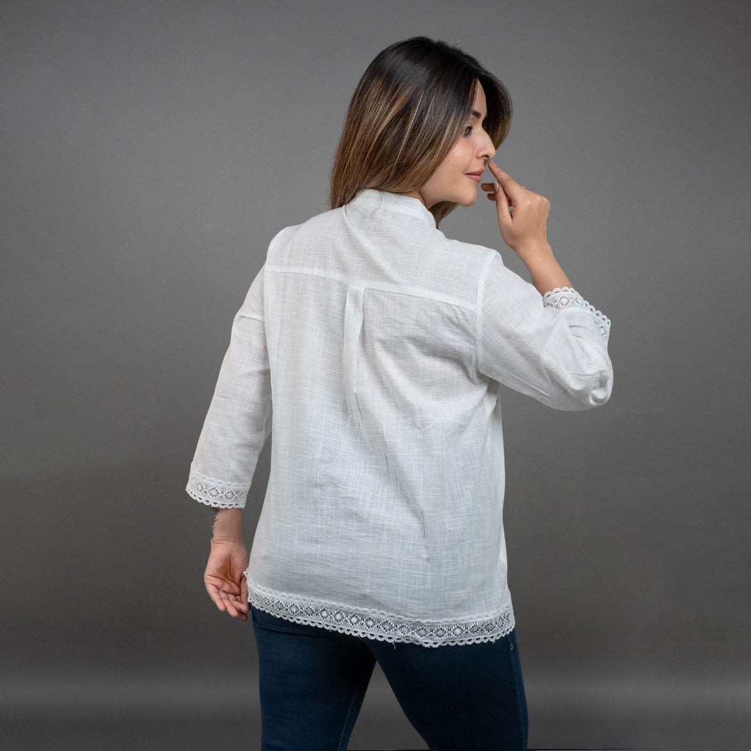 PRESENCE PLUS SIZE COTTON EMBROIDERED SHIRT