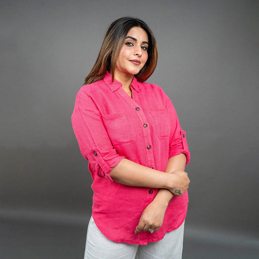 PRESENCE PLUS SIZE LINEN SHIRT