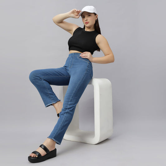 PRESENCE PLUS SIZE STRAIGHT FIT DENIM PANTS