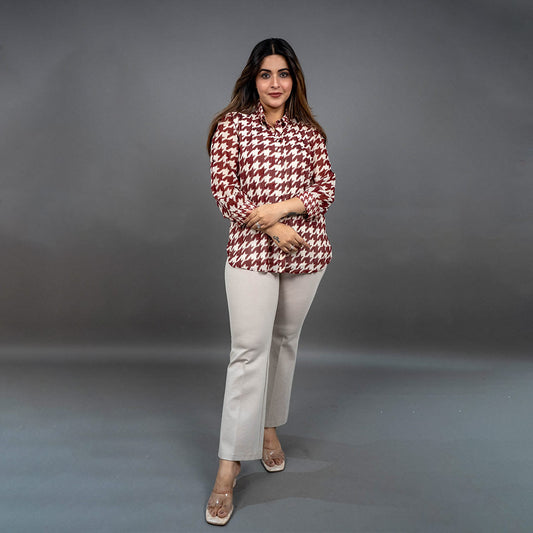PRESENCE PLUS SIZE HOUNDSTOOTH PRINTED SHIRT