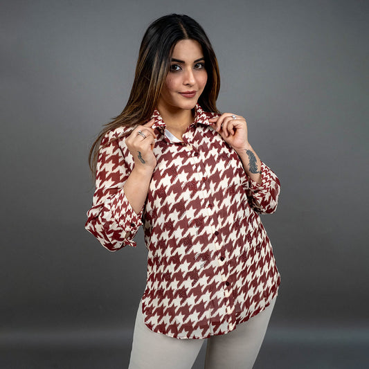 PRESENCE PLUS SIZE HOUNDSTOOTH PRINTED SHIRT