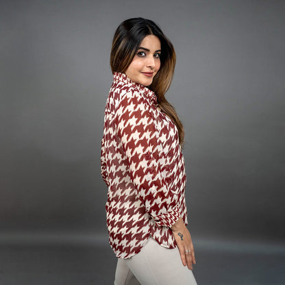PRESENCE PLUS SIZE HOUNDSTOOTH PRINTED SHIRT