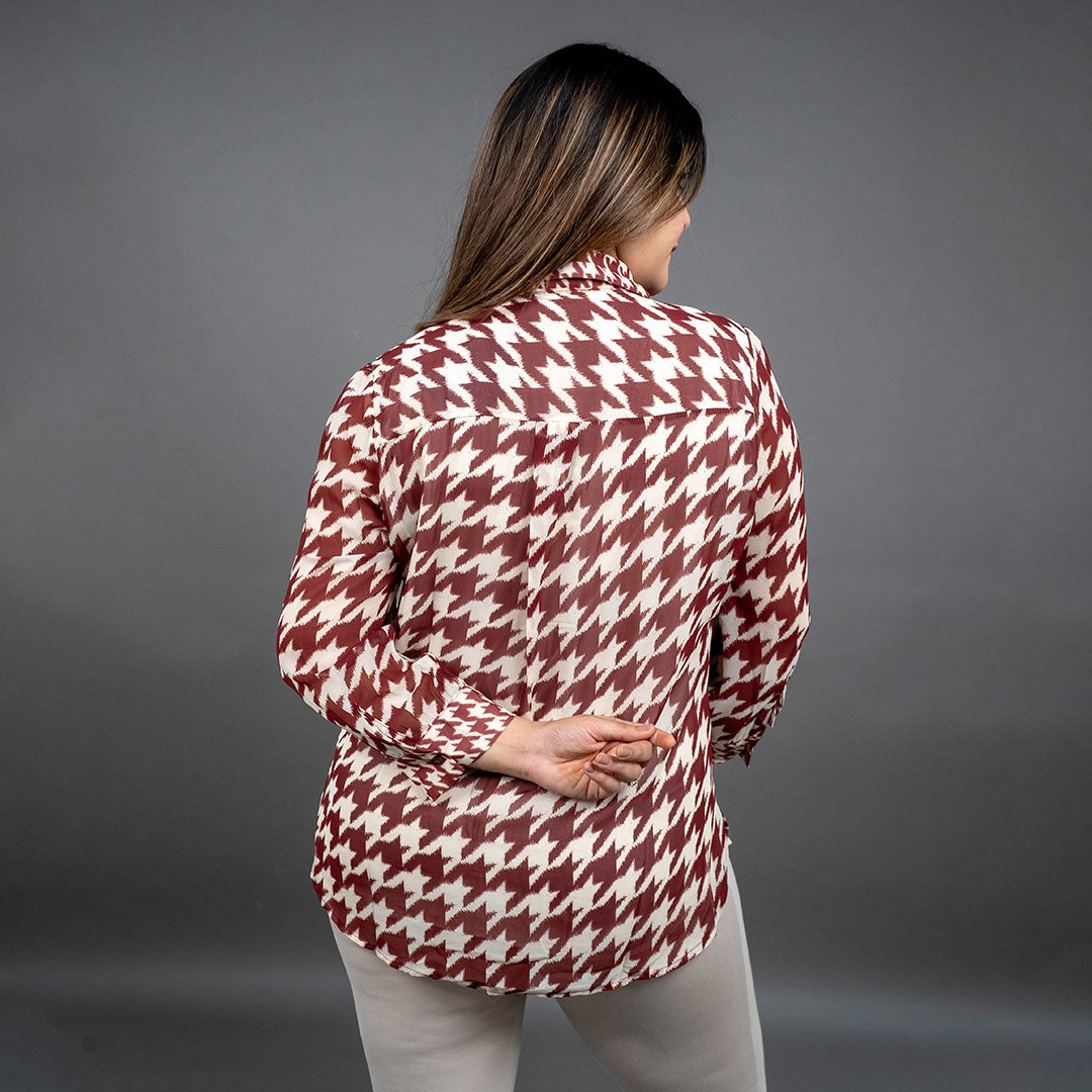 PRESENCE PLUS SIZE HOUNDSTOOTH PRINTED SHIRT