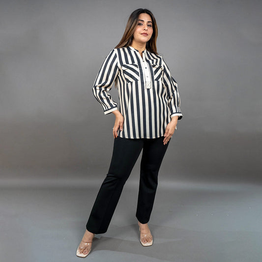 PRESENCE PLUS SIZE STRIPES SHIRT WITH RHIMESTONE HIGHLIGHT