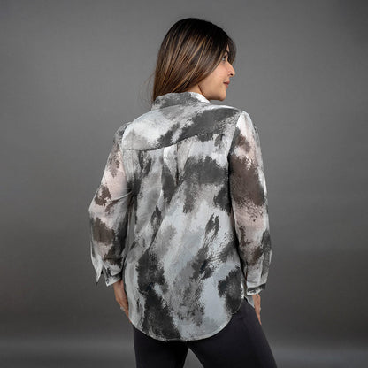 PRESENCE PLUS SIZE MARBLE PRINTED TOP WITH ACCESSORY