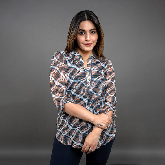 PRESENCE PLUS SIZE GEORGETTE PRINTED TOP WITH PRINT HIGHLIGHT