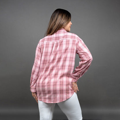 PRESENCE PLUS SIZE CHEX PRINTED COTTON SHIRT WITH RHIMESTONE HIGHLIGHT