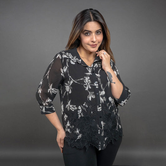 PRESENCE PLUS SIZE SHIRT  WITH EMBROIDERY