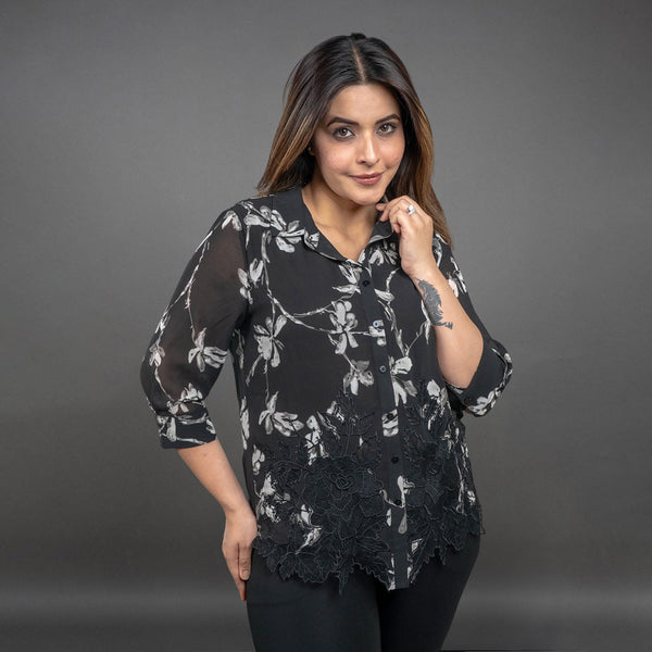 PRESENCE PLUS SIZE SHIRT  WITH EMBROIDERY