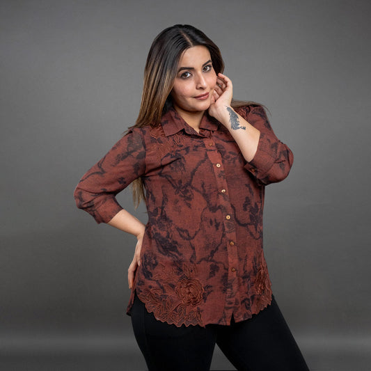 PRESENCE PLUS SIZE SHIRT  WITH EMBROIDERY