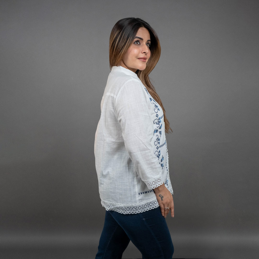 PRESENCE PLUS SIZE COTTON EMBROIDERED SHIRT