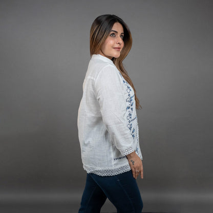 PRESENCE PLUS SIZE COTTON EMBROIDERED SHIRT