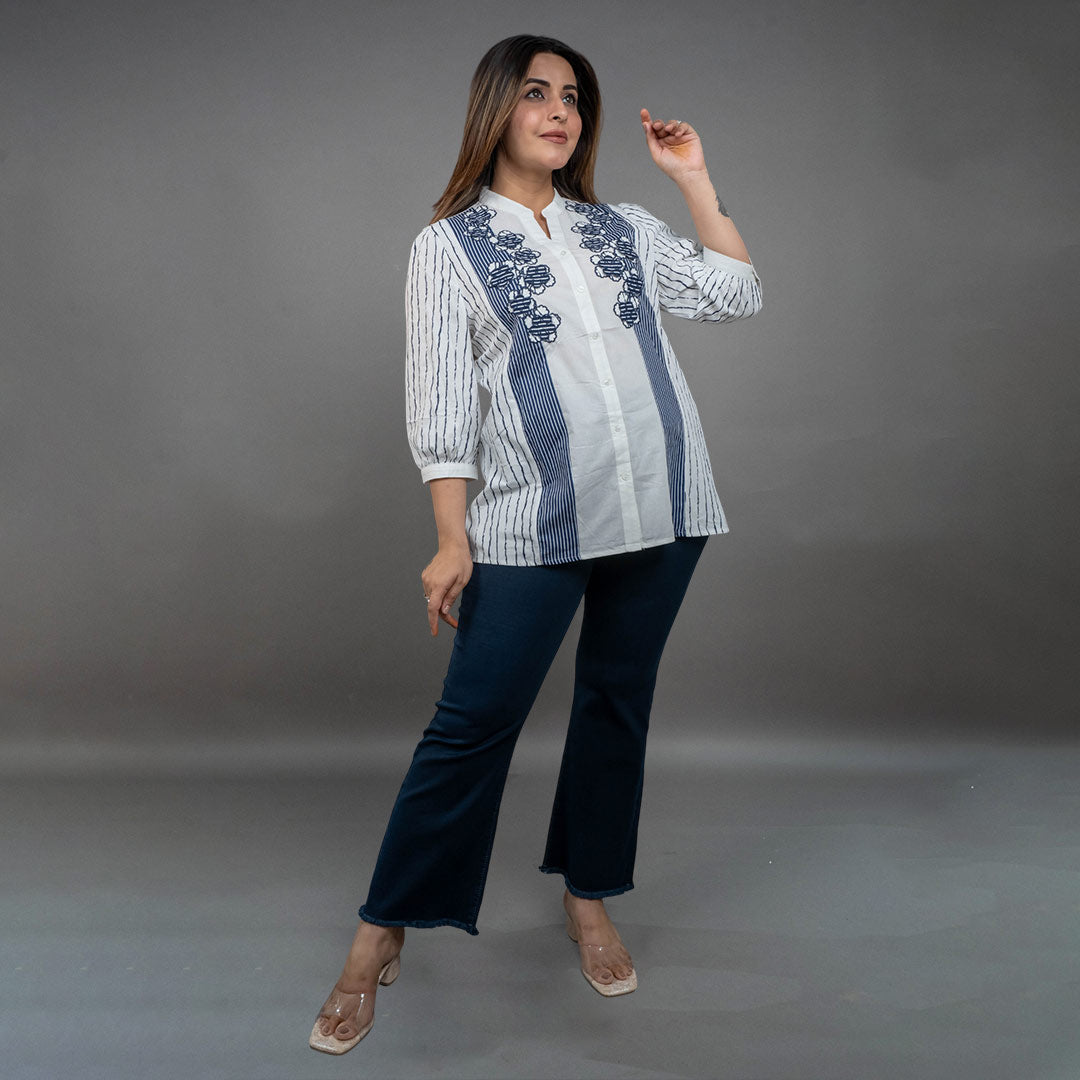PRESENCE PLUS SIZE COTTON SHIRT WITH APPLIQUE
