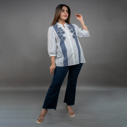 PRESENCE PLUS SIZE COTTON SHIRT WITH APPLIQUE