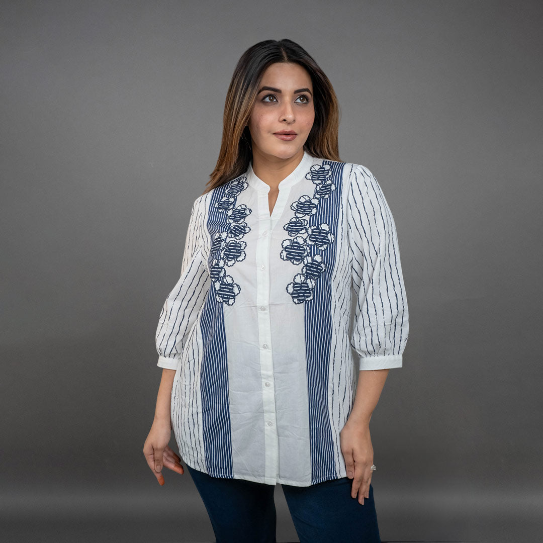 PRESENCE PLUS SIZE COTTON SHIRT WITH APPLIQUE