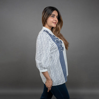 PRESENCE PLUS SIZE COTTON SHIRT WITH APPLIQUE