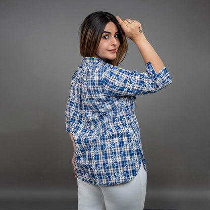 PRESENCE CHEX PRINTED TOP WITH EMROIDERY