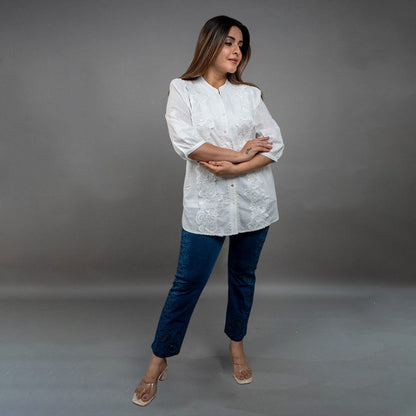 PRESENCE PLUS SIZE COTTON SHIRT WITH APPLIQUE