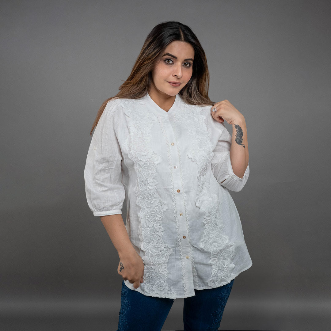 PRESENCE PLUS SIZE COTTON SHIRT WITH APPLIQUE