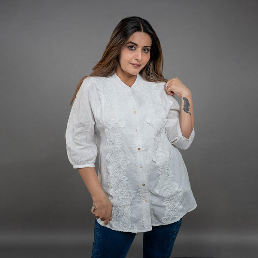 PRESENCE PLUS SIZE COTTON SHIRT WITH APPLIQUE