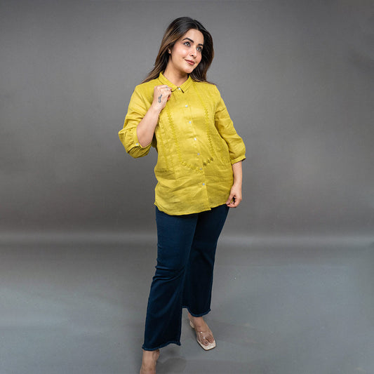 PRESENCE PLUS SIZE LINEN SHIRT