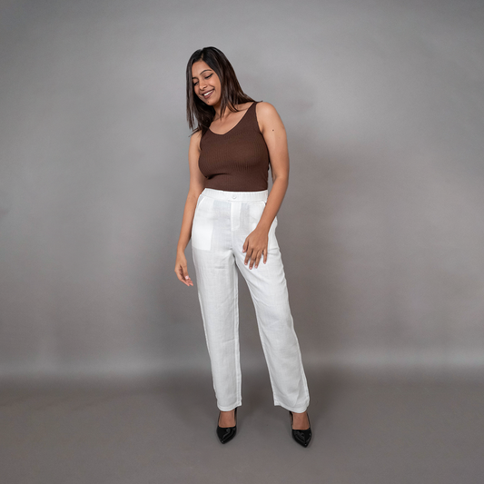 PRESENCE PLUS SIZE STRAIGHT FIT LINEN PANTS