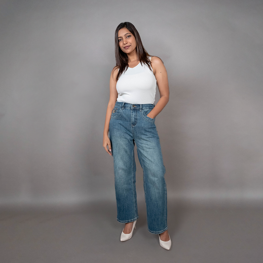 PRESENCE PLUS SIZE STRAIGHT FIT DENIM PANTS