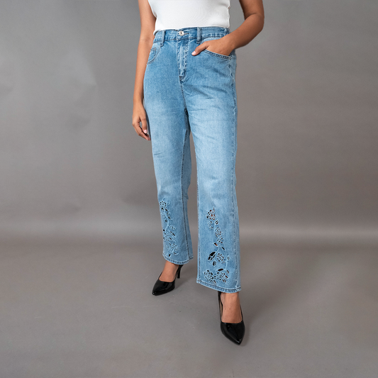 PRESENCE PLUS SIZE STRAIGHT FIT DENIM PANTS