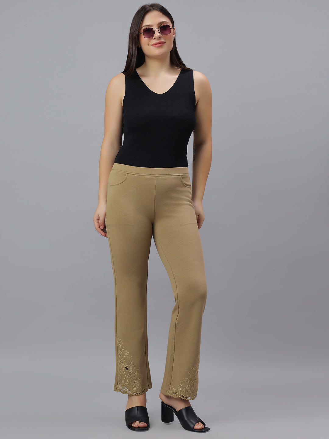 PRESENCE PLUS SIZE FLARED FIT PANTS