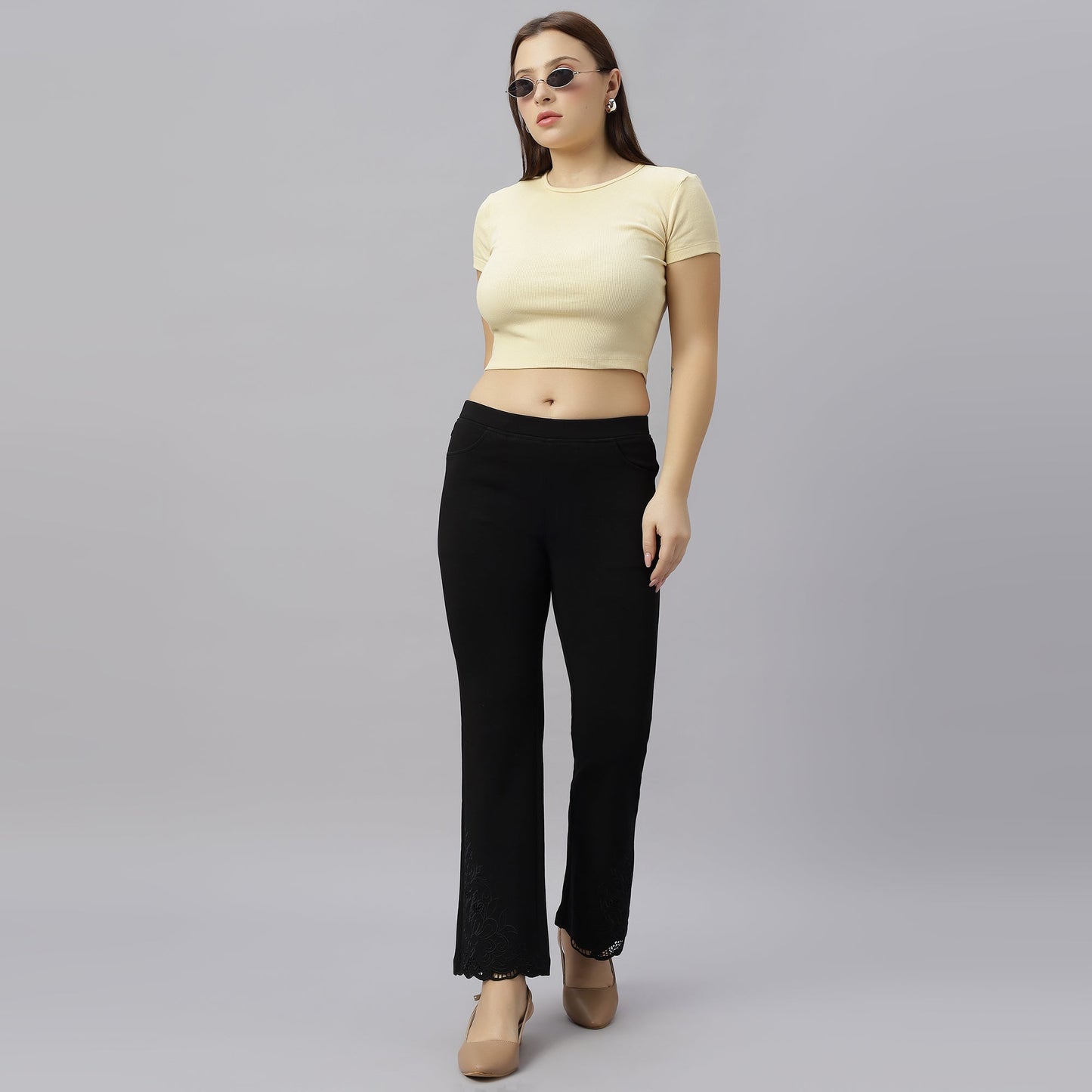 PRESENCE PLUS SIZE FLARED FIT PANTS